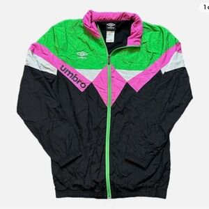 Umbro Windbreaker Hooded Soccer Jacket Multicolored Size MED Full Zip VTG